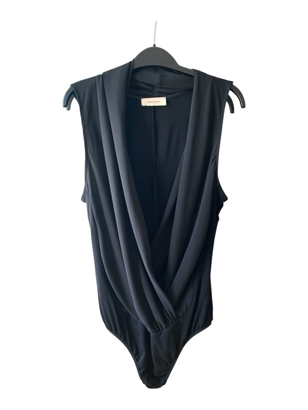 Chelsea Black Draped V-Neck Sleeveless Bodysuit